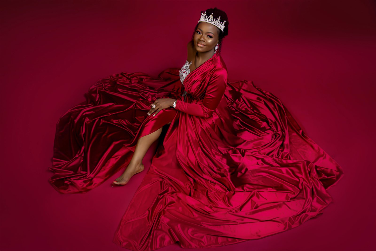Bride in a crimson traditional gown at a Northwest Indiana wedding