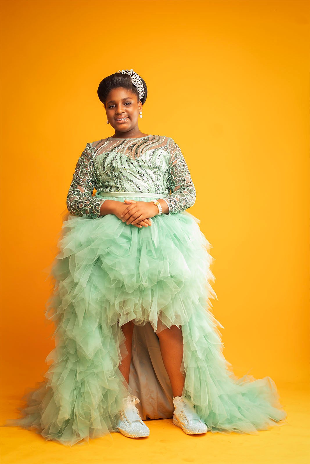 lady on mint green gown - Cabrini Studios